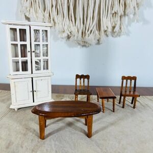 Wooden Miniature Dollhouse Furniture Coffee Table Small Table Chairs Curio(3832)